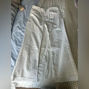 Zara White Wide-Leg Flare Jeans
